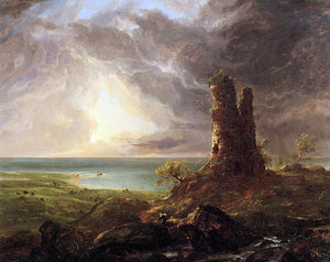  Thomas Cole Romantic Landscape with Ruined Tower - Art Print