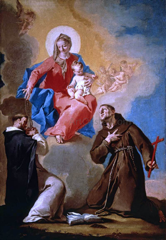  Nicola Grassi Rosary Mother of God with Sts Dominic and Francis of Assisi - Art Print