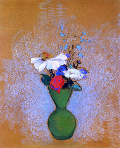  Odilon Redon Rose, Peony and Cornflowers in a Green Vase - Art Print