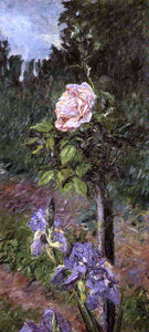  Gustave Caillebotte Rose with Purple Iris, Garden at Petit Gennevilliers - Art Print
