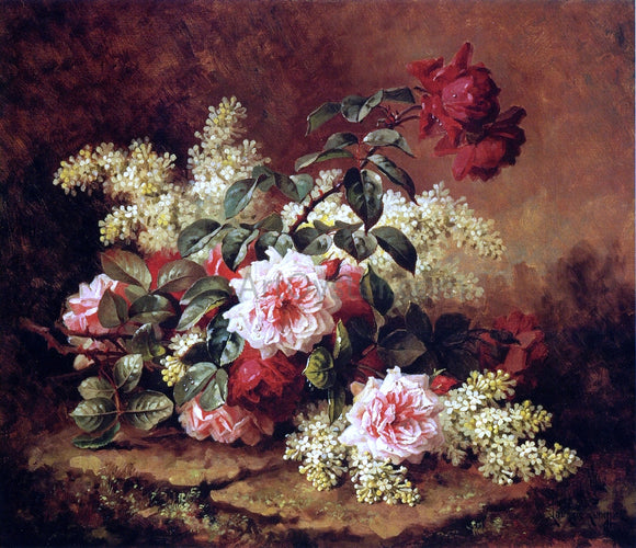  Raoul Paul Maucherat De Longpre Roses and Mahogany - Art Print