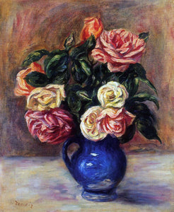  Pierre Auguste Renoir Roses in a Blue Vase - Art Print