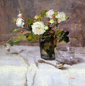  Eva Gonzales Roses in a Glass - Art Print