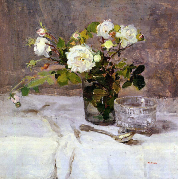  Eva Gonzales Roses in a Glass - Art Print