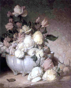  John Ferguson Weir Roses in a Porcelain Bowl - Art Print