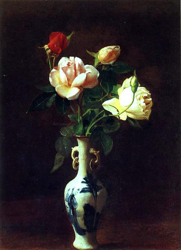  George Cochran Lambdin Roses in a Vase - Art Print