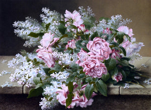  Raoul Paul Maucherat De Longpre Roses on a Marble Tabletop - Art Print