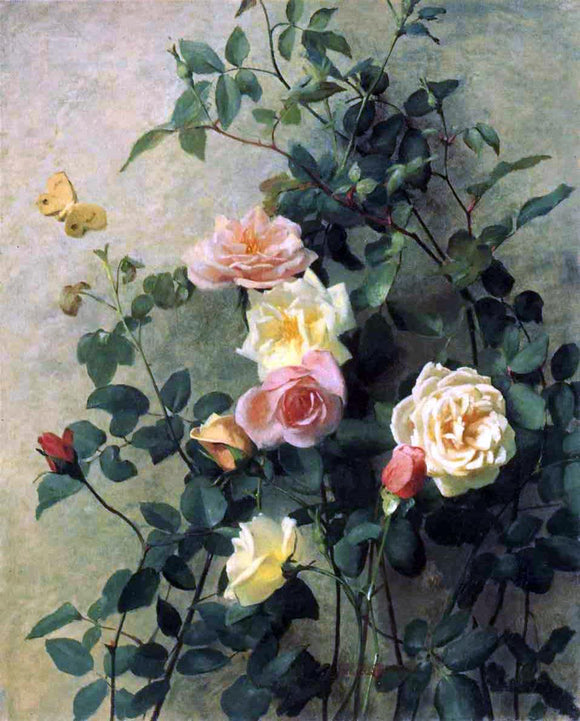  George Cochran Lambdin Roses on a Wall - Art Print