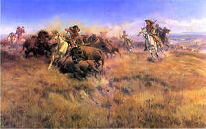  Charles Marion Russell Running Buffalo - Art Print