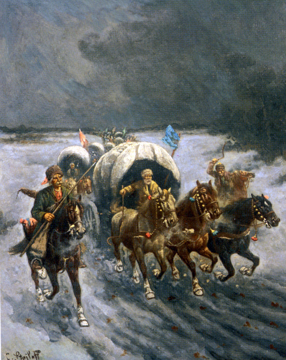  Constantin Stoiloff Russian Caravans in the Snow - Art Print