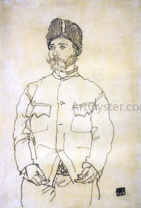  Egon Schiele Russian Prisoner of War with Fur Hat - Art Print