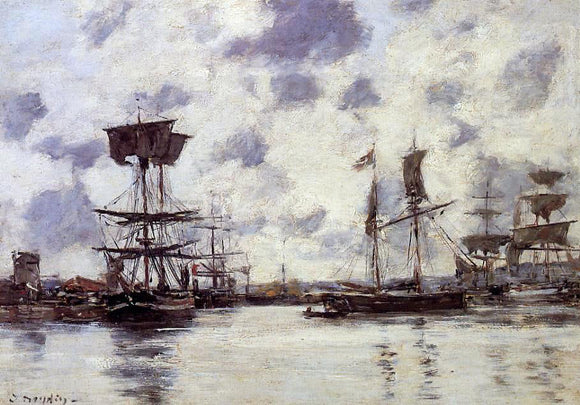  Eugene-Louis Boudin Sailing Boats at Anchor - Art Print