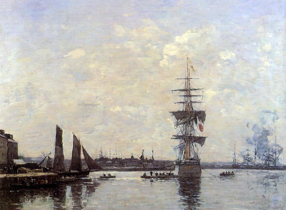  Eugene-Louis Boudin Sailing Boats at Quay - Art Print