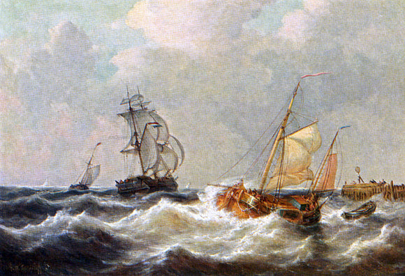  George Willem Opdenhoff Sailing Vessels In Choppy Waters - Art Print