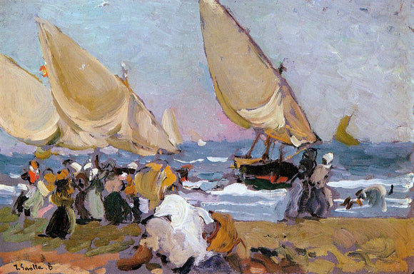  Joaquin Sorolla Y Bastida Sailing Vessels on a Breezy Day, Valencia - Art Print