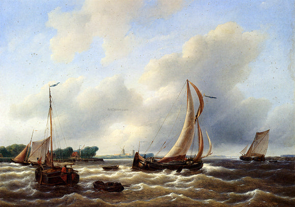  Petrus Jan Schotel Sailing Vessels on the Zuiderzee - Art Print