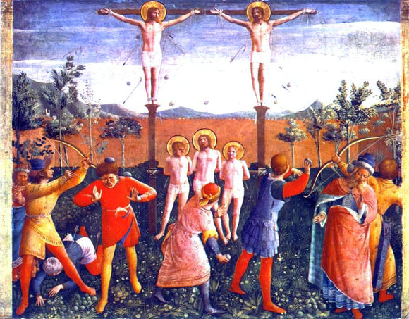  Fra Angelico Saint Cosmas and Saint Damian Crucifixed and Stoned (San Marco Altarpiece) - Art Print