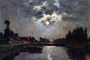  Eugene-Louis Boudin Saint-Valery-sur-Somme, Moonrise over the Canal - Art Print