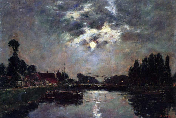  Eugene-Louis Boudin Saint-Valery-sur-Somme, Moonrise over the Canal - Art Print