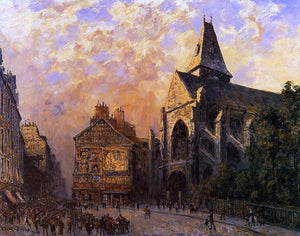  Frank Myers Boggs Scene of a Street in front of the Church of Saint-Medard, Paris - Art Print