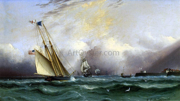  James E Buttersworth Schooner 'Columbia' off Portsmouth Harbor, England - Art Print