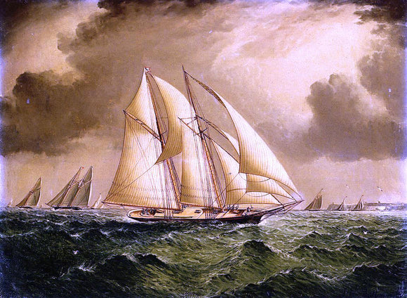  James E Buttersworth Schooners Racing off Sandy Hook - Art Print