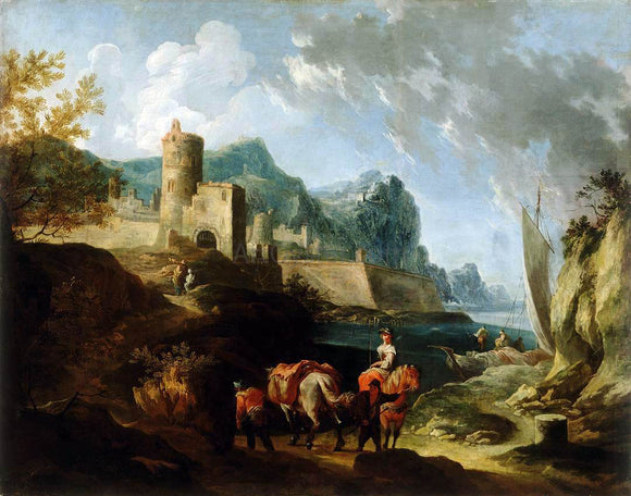  Franz Ignaz Flurer Seacoast with Travellers and a Town - Art Print