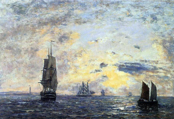  Eugene-Louis Boudin Seascape, Fishing Boats - Art Print