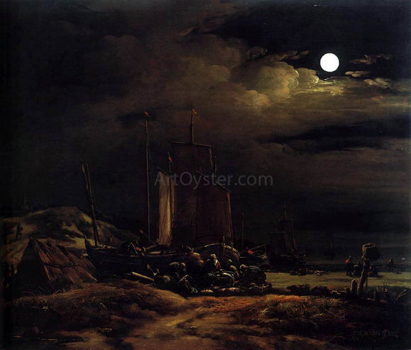  Egbert Van der Poel Seashore by Moonlight - Art Print