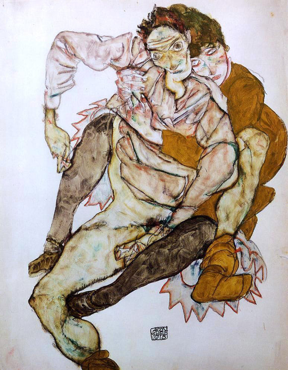  Egon Schiele Seated Couple (also known as Egon and Edith Schiele) - Art Print