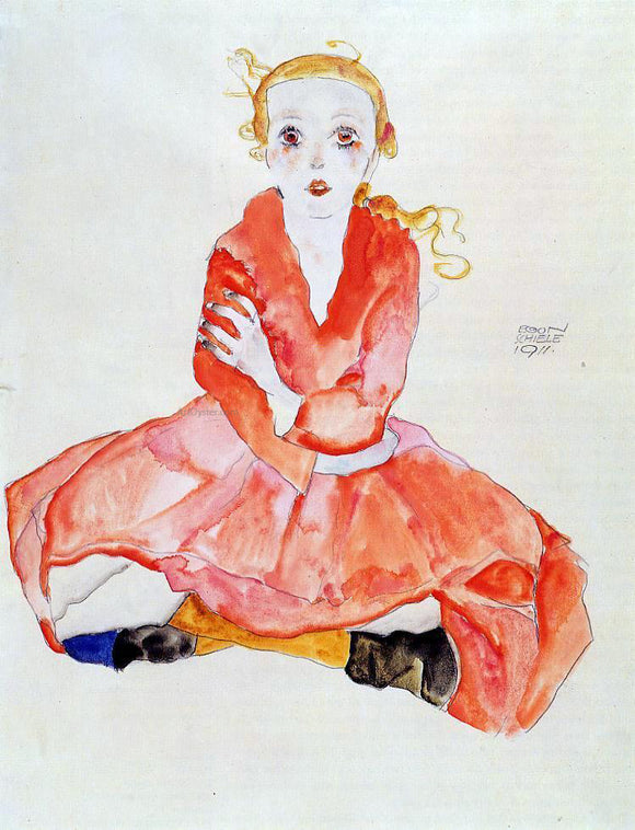 Egon Schiele Seated Girl Facing Front - Art Print