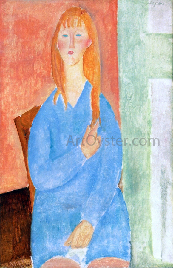  Amedeo Modigliani Seated Girl, Untied Hair (also known as Girl in Blue) - Art Print