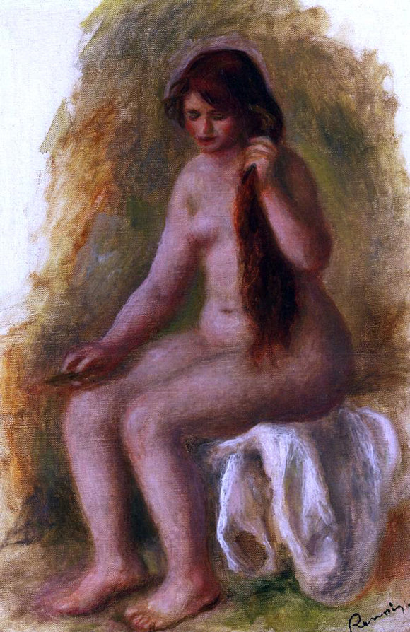  Pierre Auguste Renoir Seated Nude Combing Her Hair - Art Print
