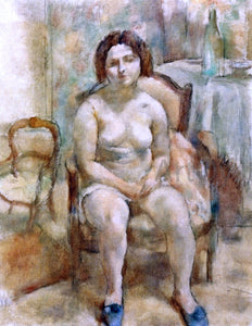  Jules Pascin Seated Nude with Blue Slippers - Art Print