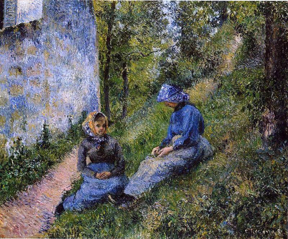  Camille Pissarro Seated Peasants, Sewing - Art Print