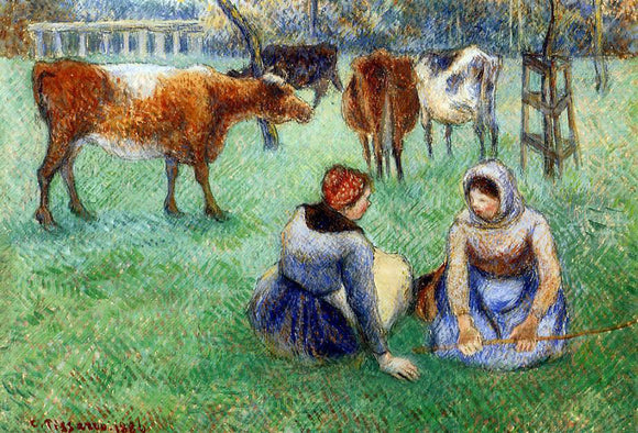  Camille Pissarro Seated Peasants Watching Cows - Art Print