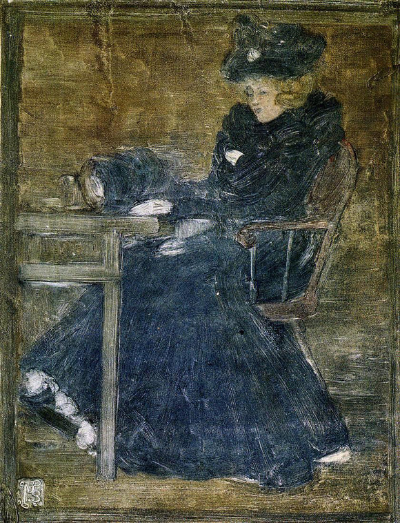  Maurice Prendergast Seated Woman in Blue (also known as At the Cafe) - Art Print