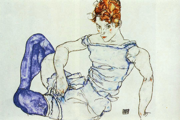  Egon Schiele Seated Woman in Violet Stockings - Art Print