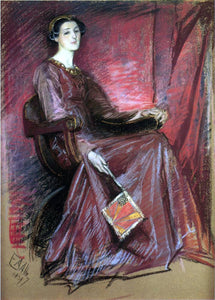  Edwin Austin Abbey Seated Woman Wearing Elizabethan Headdress - Art Print