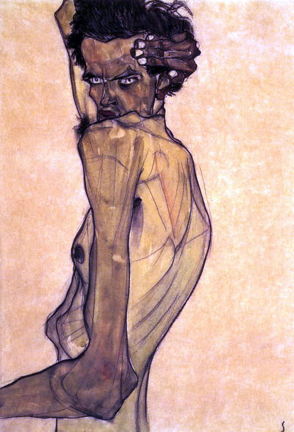  Egon Schiele Self Portrait with Arm Twisting above Head - Art Print