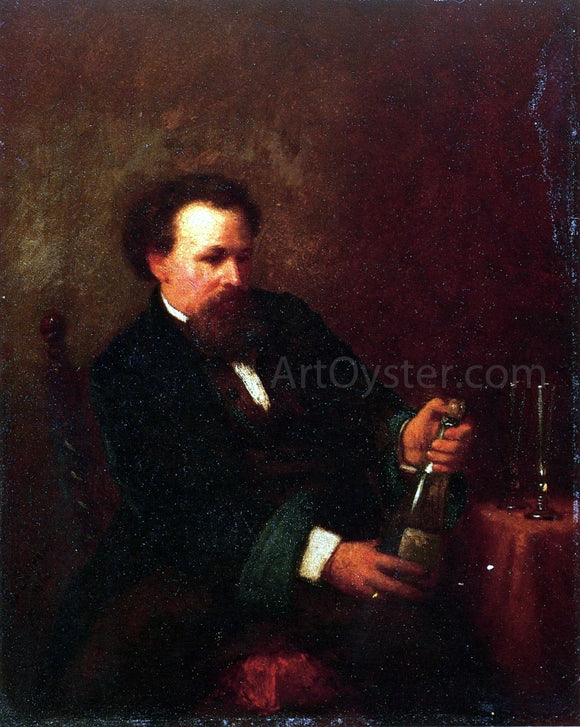  Eastman Johnson Self Portrait with Bottle of Champagne - Art Print