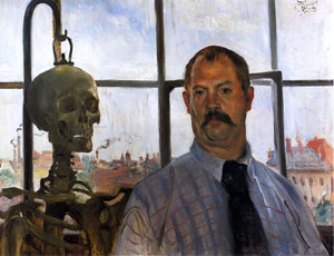 Lovis Corinth Self Portrait with Skeleton - Art Print