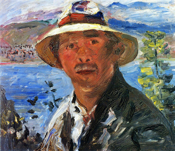  Lovis Corinth Self Portrait with Straw Hat - Art Print