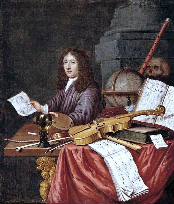 Edwart Collier Self-Portrait with a Vanitas Still- Life - Art Print