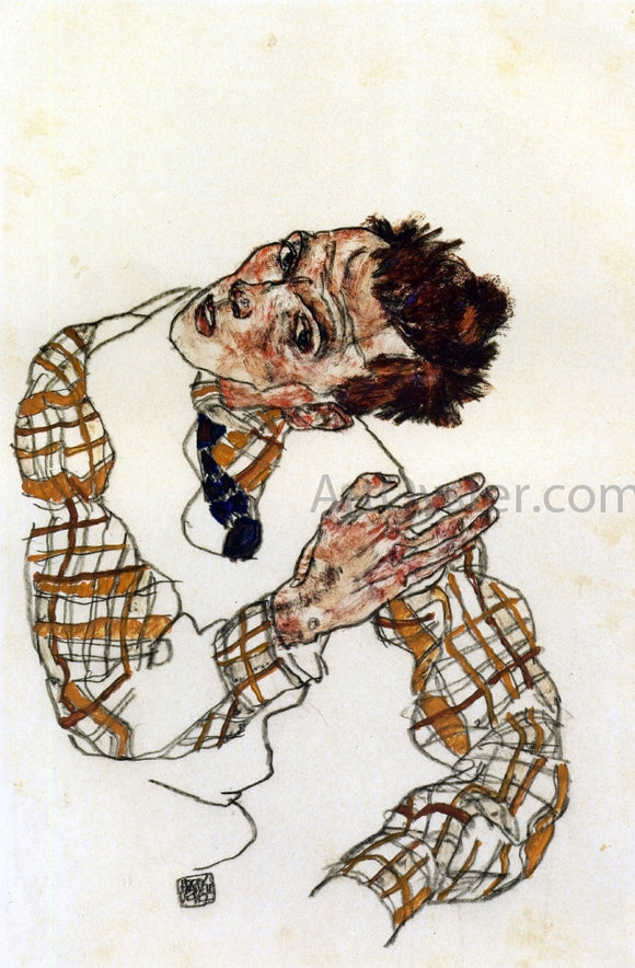  Egon Schiele Self-Portrait with Checkered Shirt - Art Print