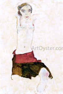  Egon Schiele Semi-Nude with Colored Skirt and Raised Arms - Art Print