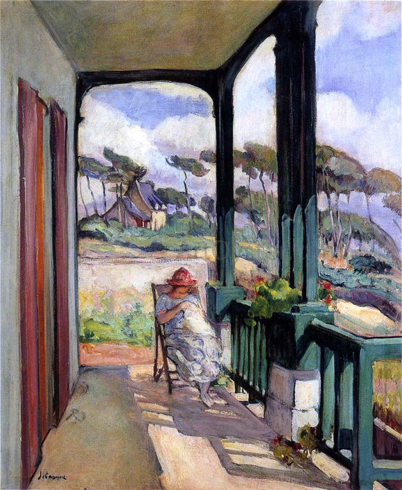  Henri Lebasque Sewing on the Terrace at Morgat - Art Print