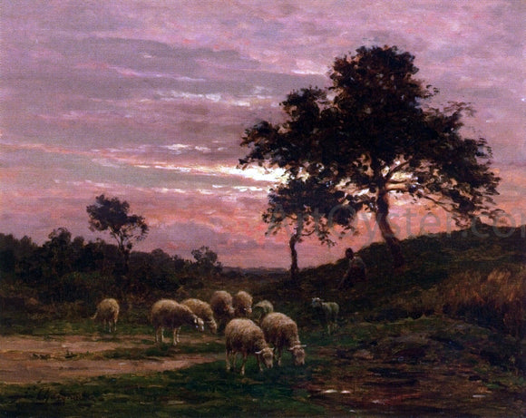  Jean Ferdinand Chaigneau Shepherd and his Flock at Sunset - Art Print