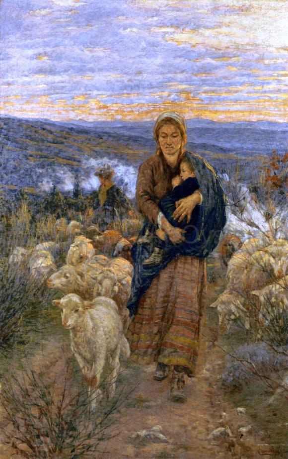  Nicolo Cannicci Shepherdess and Child in the Pasture - Art Print