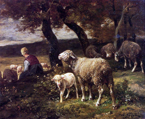  Charles Emile Jacque Shepherdess and Sheep - Art Print